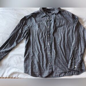 Banana Republic Gray Plaid Button-Down Shirt with Red Accent